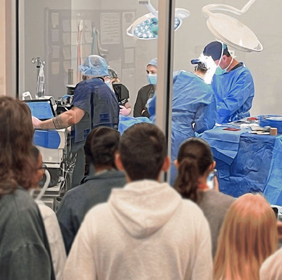 Team During Surgery With Crowd