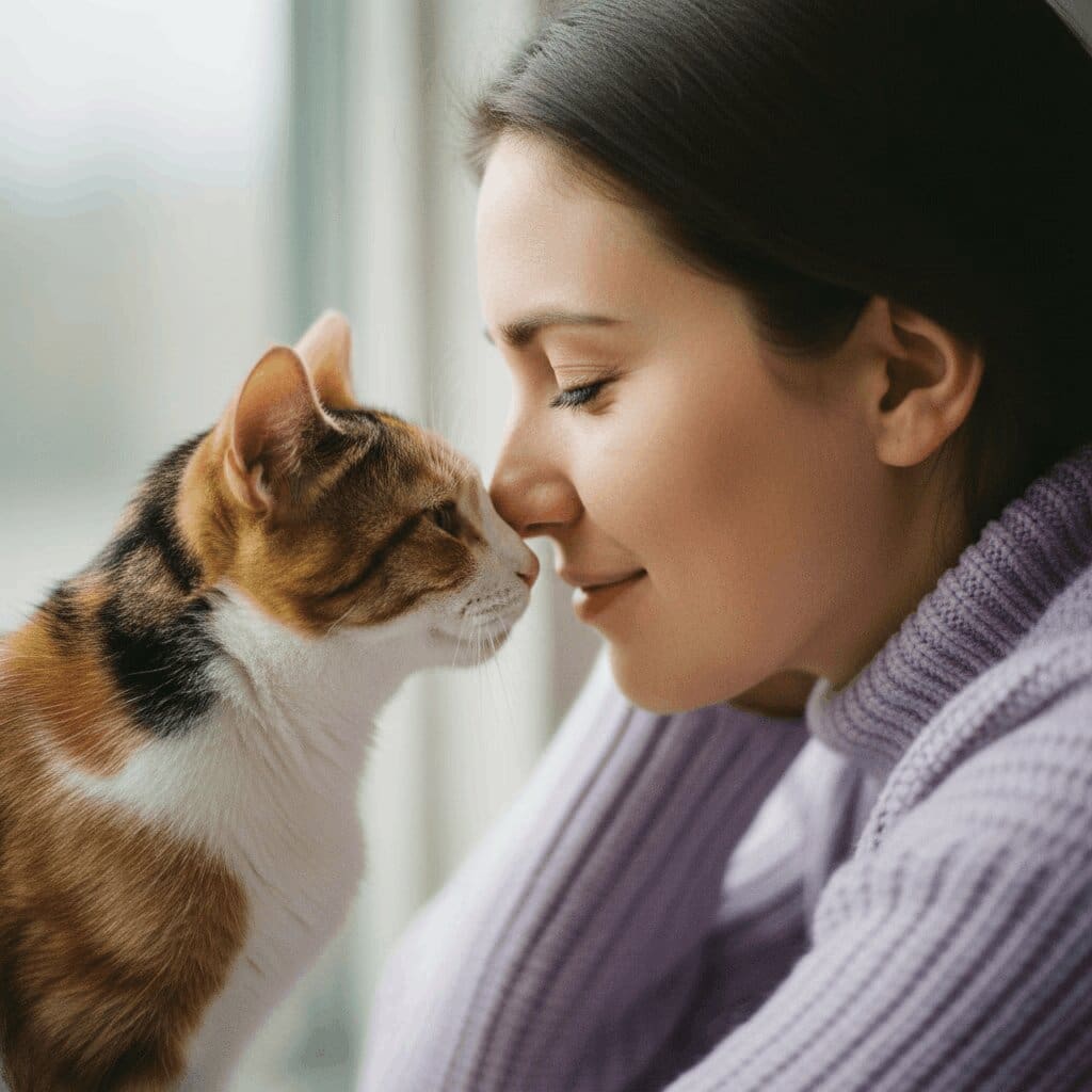 Woman And Cat Nose